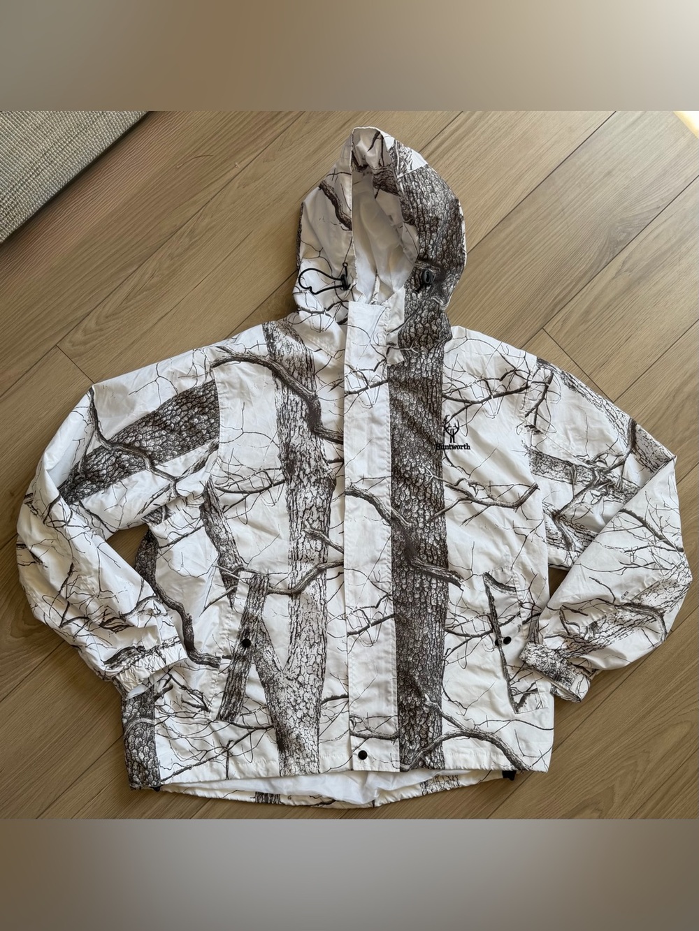 Huntsworth White Oak Tree Snow Camo Hooded Lightweight Jacket Sz Large